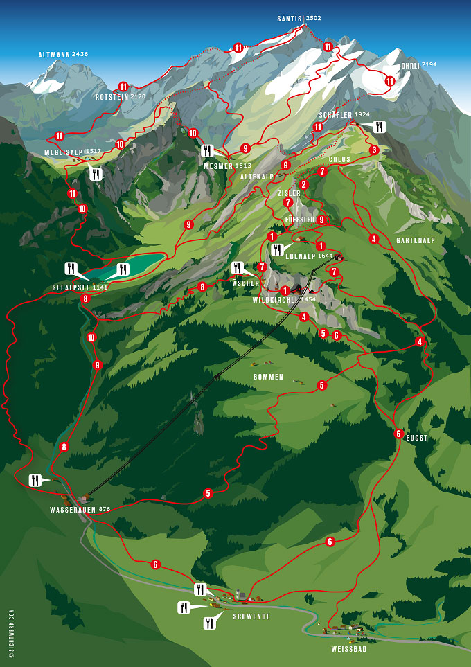 Hiking map Alpstein Ebenalp Säntis